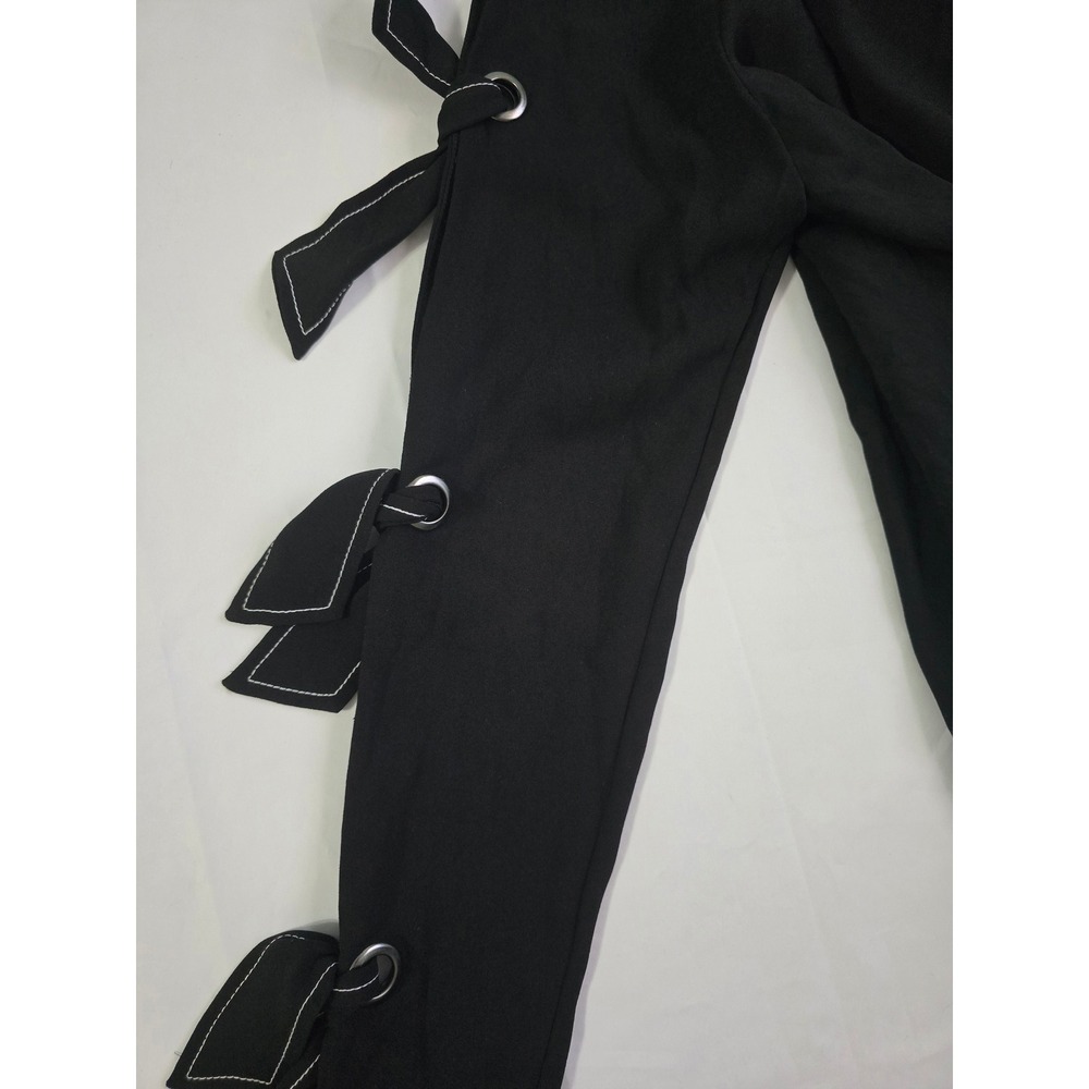 BCBGMAXAZRIA Black Grommet Tie Sleeve Blouse Crew Neck Top XS - Picture 9 of 16